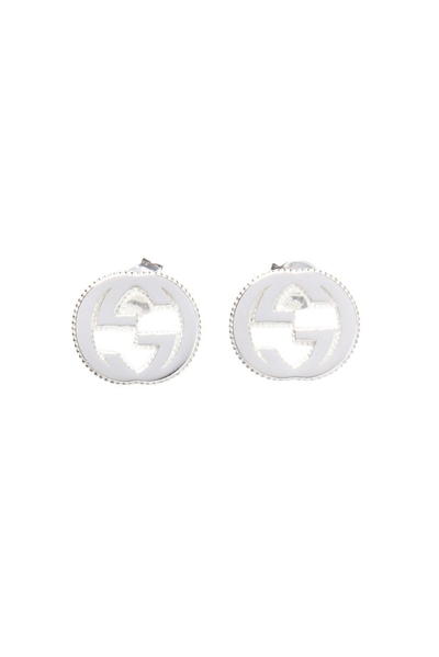 Gucci Logo Plaque Stud Earrings In Silver