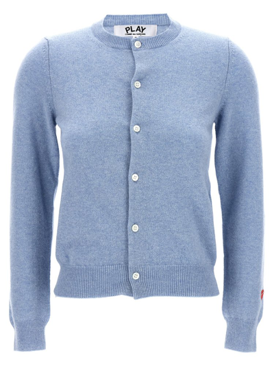 Comme Des Garçons Play Embroidered Heart Wool Knit Cardigan In Light Blue