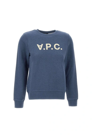 Apc Viva Logo Cotton Sweatshirt In Blue