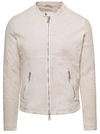 GIORGIO BRATO BEIGE JACKET WITH TWO-WAY ZIP IN LEATHER MAN