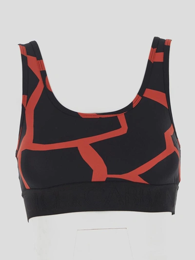 Dolce & Gabbana Red Print Bra In Black