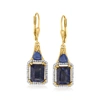 Ross-simons Sapphire And . Diamond Drop Earrings In 18kt Gold Over Sterling In Silver