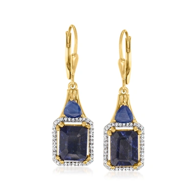 Ross-simons Sapphire And . Diamond Drop Earrings In 18kt Gold Over Sterling In Silver