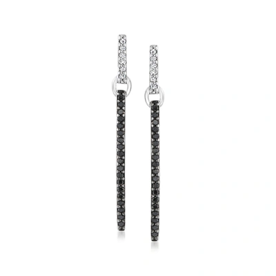Ross-simons Black And White Diamond Linear Drop Earrings In Sterling Silver