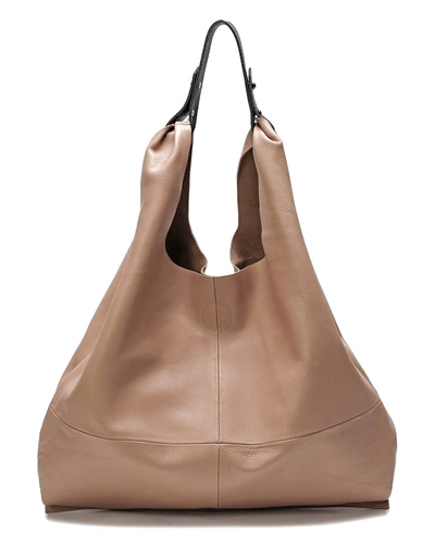 Tiffany & Fred Full-grain Leather Hobo Bag In Beige