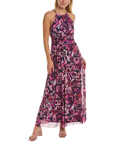 London Times Plus Size Halter Ruched-waist Maxi Dress In Purple