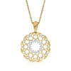 Ross-simons Diamond Heart Circle Pendant Necklace In 18kt Gold Over Sterling In Silver