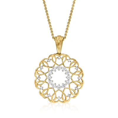 Ross-simons Diamond Heart Circle Pendant Necklace In 18kt Gold Over Sterling In Silver