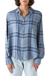 Lucky Brand Women's Plaid Button-down Boyfriend Shirt In Smoke Blue Plaid