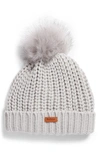 Barbour Saltburn Beanie With Faux Fur Pom In Ice White