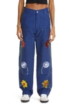 SKY HIGH FARM WORKWEAR SEQUIN EMBROIDERED FLOWERS WORKWEAR JEANS