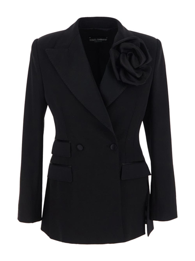 Dolce & Gabbana Double-breasted Woolen Jacket In Black