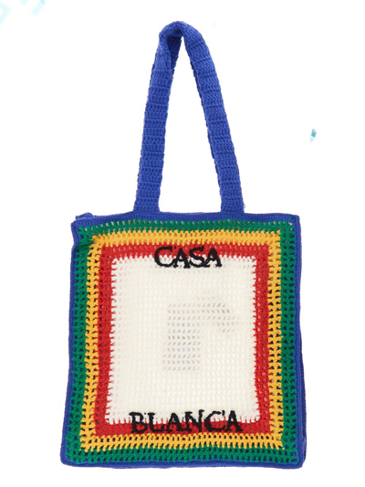Casablanca Logo Crochet Cotton Tote Bag In Multicolor