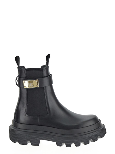 Dolce & Gabbana Calfskin Leather Ankle Boots In Black