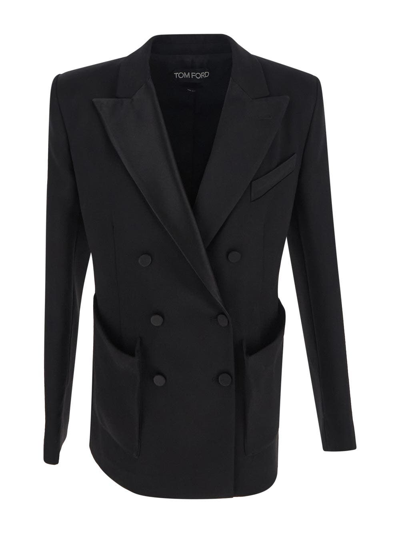 Tom Ford Double-breasted Blazer Jacket In Black