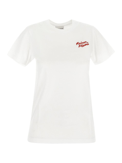 Maison Kitsuné Logo-embroidered Cotton T-shirt In White