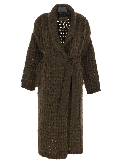 Gentryportofino Knit Fluffy Coat In Brown