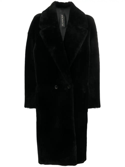 Blancha Long-sleeve Shearling Coat In Nero
