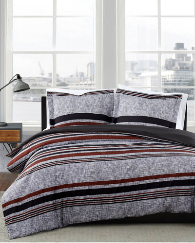 London Fog Warren Stripe Duvet Cover Set In Black