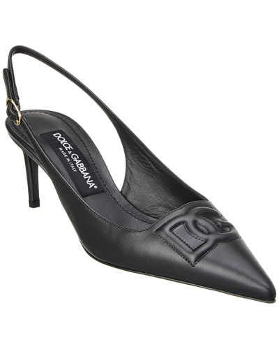 Dolce & Gabbana Dg Logo Leather Slingback Pump In Black