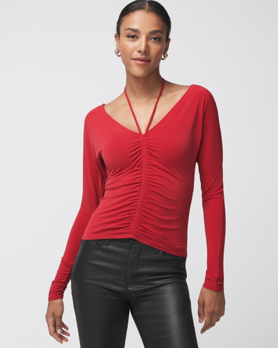 White House Black Market Long Sleeve Ruched Front Matte Jersey Top In Red
