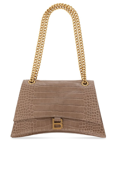 Balenciaga Crush Croc-embossed Small Shoulder Bag In Brown