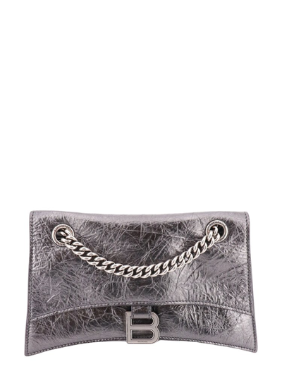 Balenciaga Crush Logo Plaque Chain Shoulder Bag In Silver