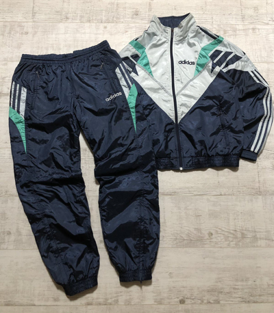 Pre-owned Adidas X Vintage Adidas Y2k Nylon Drill Tracksuit Set In Navy Blue