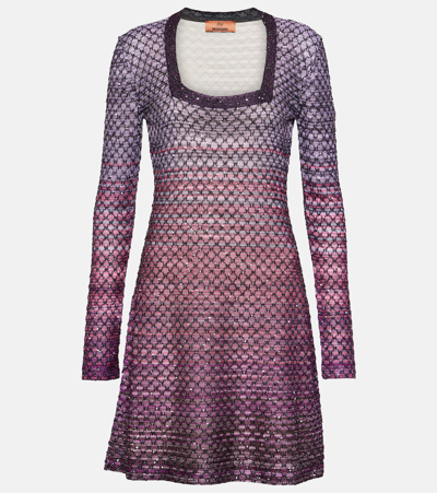 Missoni Knitted Lamé Minidress In Purple