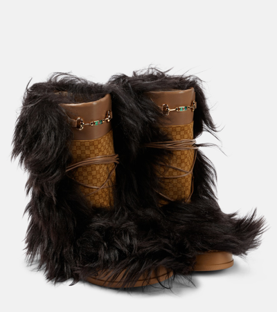 Gucci Square G Fur-trimmed Snow Boots In Beige