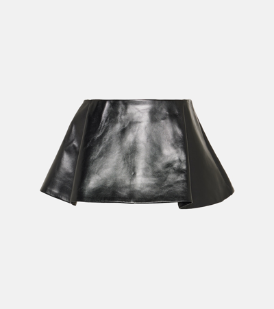 Khaite Rafla Pleated Leather Mini Skirt In Black