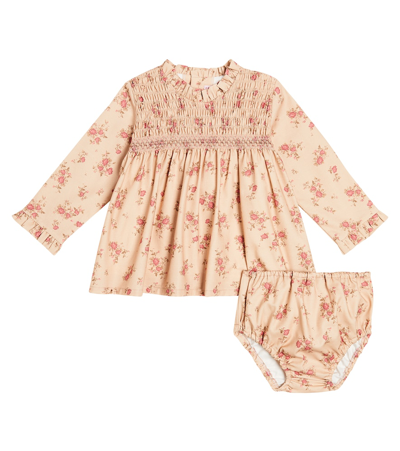 La Coqueta Baby Ivina Floral Cotton Dress And Bloomers Set In Multicoloured