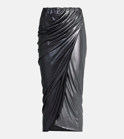 Rick Owens Lilies Draped Jersey Midi Skirt In Silver