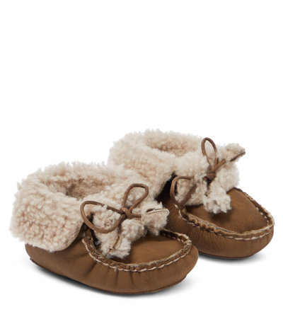 Bonpoint Baby Boule Shearling Booties In Brown