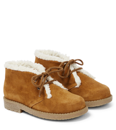 Pèpè Kids' Shearling-lined Suede Desert Boots In Brown