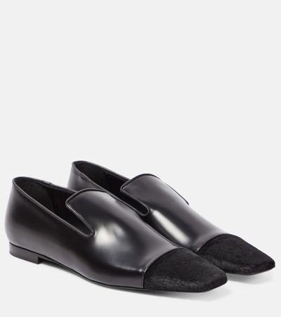 Totême Leather And Calf Hair Loafers In Black