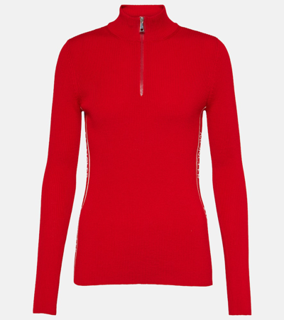 Moncler Turtleneck Virgin Wool Quarter Zip Sweater In Red