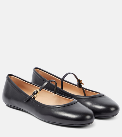 Gianvito Rossi Carla Leather Mary Jane Ballet Flats In Black