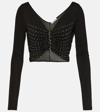 Rabanne Stud Detail Long Sleeve Crop Top In Black