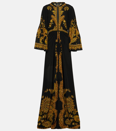 Etro Dahlia Long-sleeve Printed Gown In Black