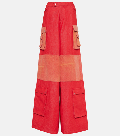 Didu High-rise Wide-leg Cotton Trousers In Red