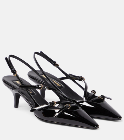 Miu Miu Buckled Patent Pumps - Women's - Patent Calf Leather/calf Leather/rubber In Loden Green