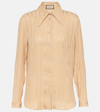 Gucci Gg Chain-jacquard Silk Shirt In Brown