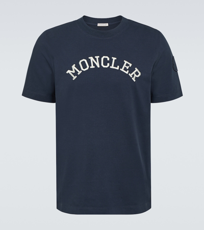 Moncler Logo-embroidered Cotton T-shirt In Blue