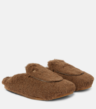 Max Mara Teddymulen Shearling-trimmed Slippers In Brown