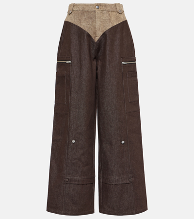 Didu High-rise Wide-leg Cotton Cargo Pants In Brown