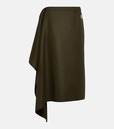 Moncler Cashmere-blend Midi Skirt With Ruffle Detail In Green