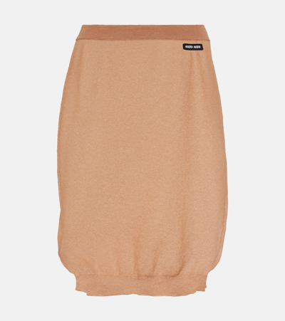 Miu Miu Logo Knitted Midi Skirt In Orange