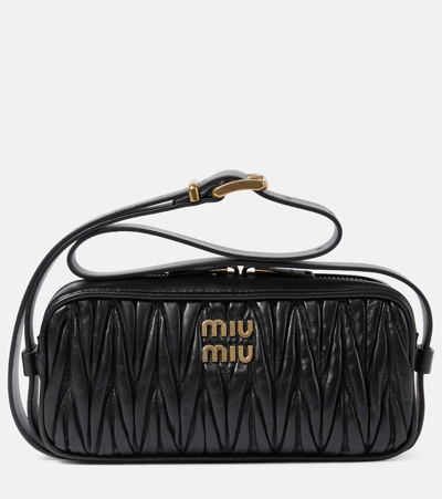Miu Miu Small Matelassé Leather Shoulder Bag In Black  