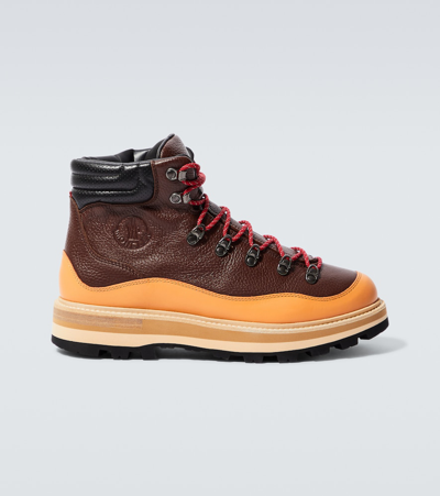 Moncler Multicolor Leather Peka Trek Ankle Boots In Brown
